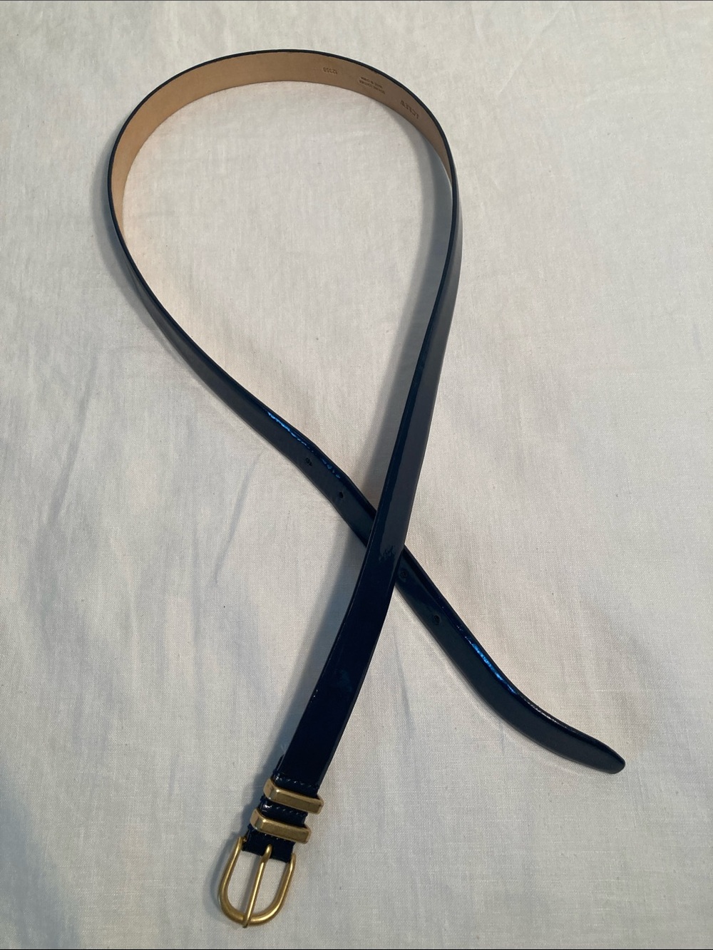 J. Crew Navy Patent Leather Belt with Gold Buckle - Picture 13 of 14